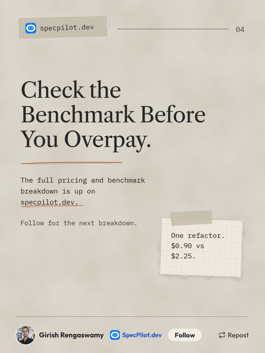 Closing card: check the benchmark before you pay the premium, noting the same refactor task costs $0.90 on Opus 5.5 versus $2.25 on Fable 5.1